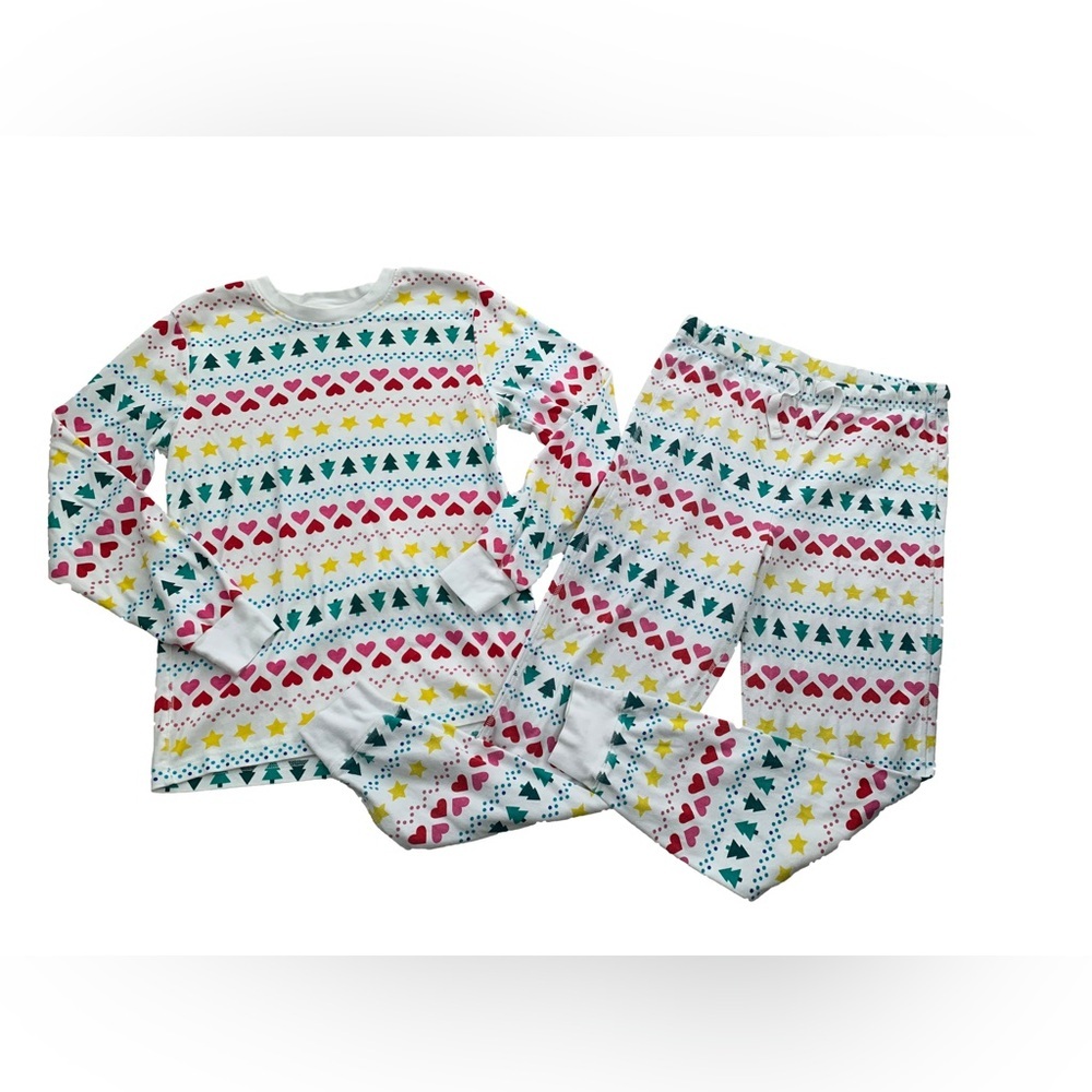 Primary Adult Size Medium Ivory Fair Isle Organic Cotton Long John Pajamas Set